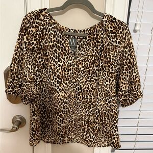Worthington Leopard Print Short Sleeve Blouse - Brown/Black/Cream